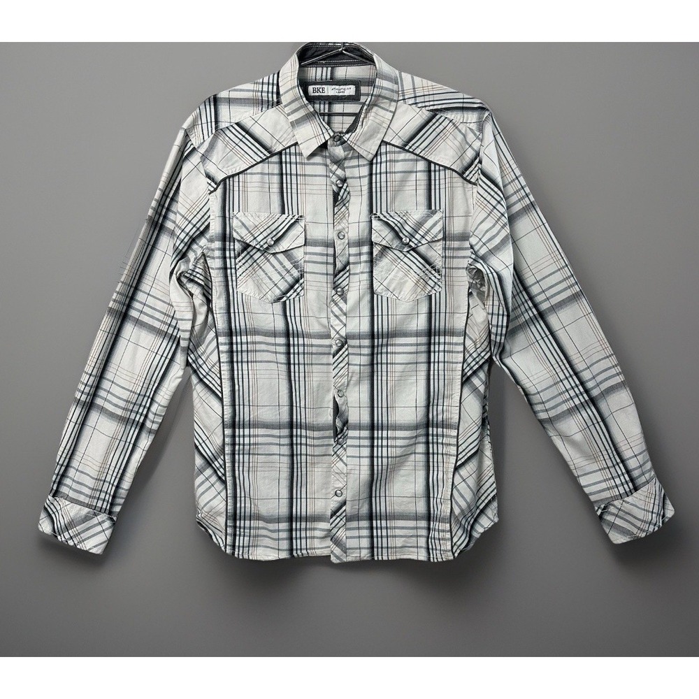 Buckle‎ Bke Plaid Pearl Snap Shirt Athletic Fit Western Men's Large
